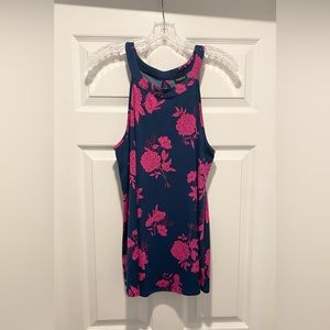Torrid | Dark Blue and Hot Pink Floral High Neck Top | Size 0 (L)